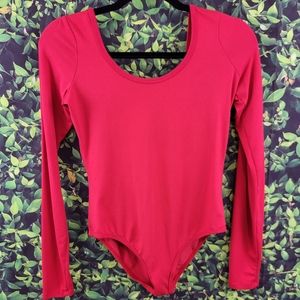 Red Girls/Womens Long Sleeve Leotard Large